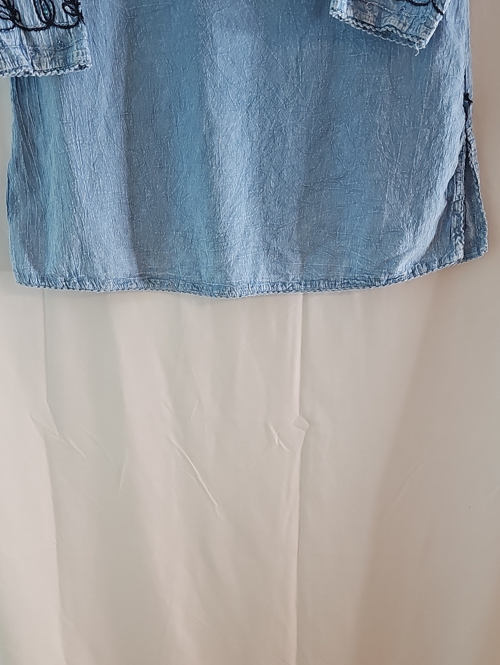 Boho Shoe Shock 100% Cotton Light Blue Embroidered Lace-Up Tunic Dress - Picture 6 of 8